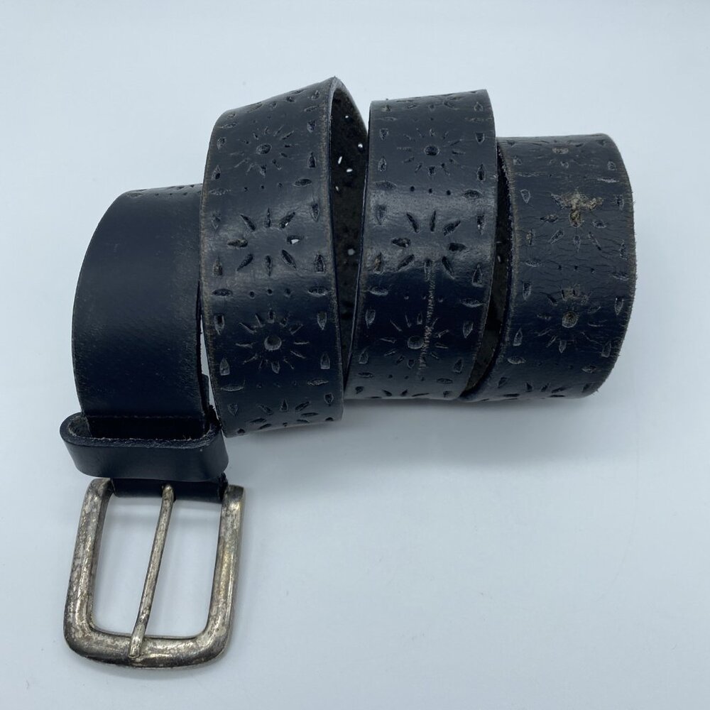 Amiee Lynn Black Genuine Leather Belt Women's Size L Stars Moon Design Embossed
